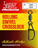 Вертлюг с застежкой Lucky John Roling Swivel Crosslock № 1/0, 55 кг, 5 шт. (5057-K010)