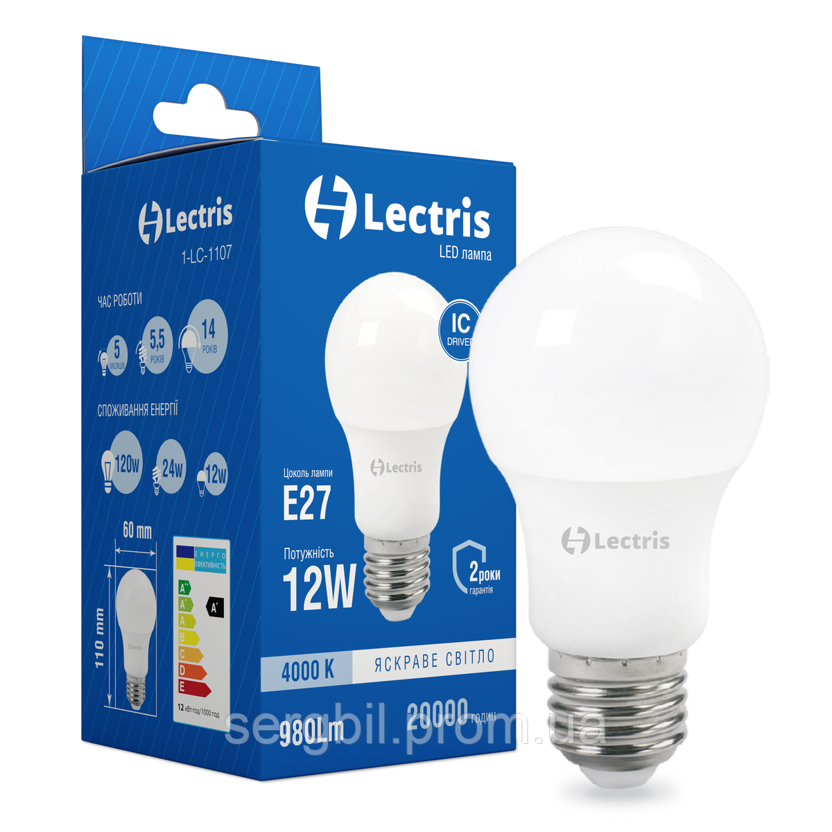 Світлодіодна лампа Lectris A60 12W 4000K 220V E27 1-LC-1107