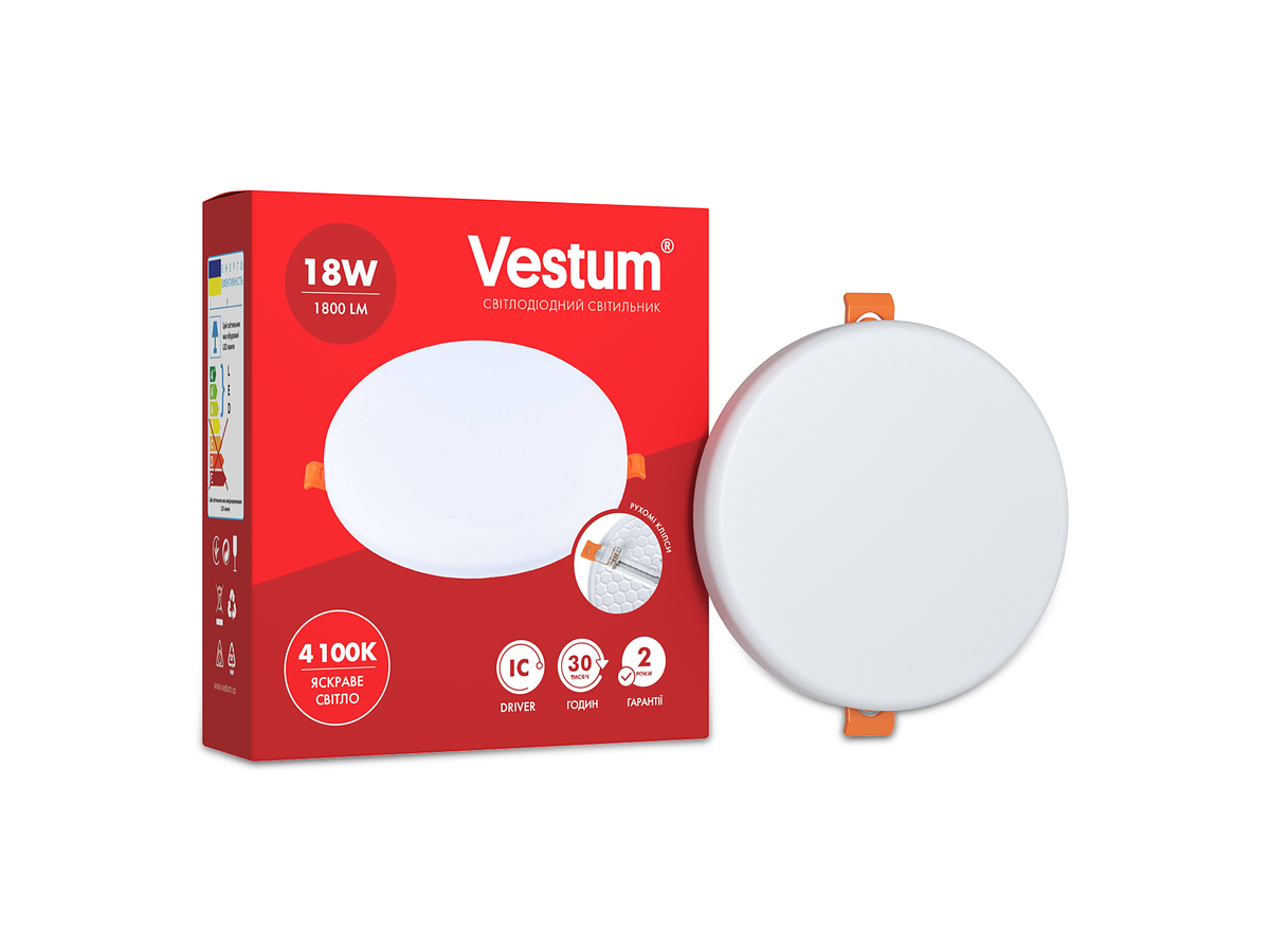 Круглий світлодіодний врізний світильник "без рамки" Vestum 18W 4100K  1-VS-5506