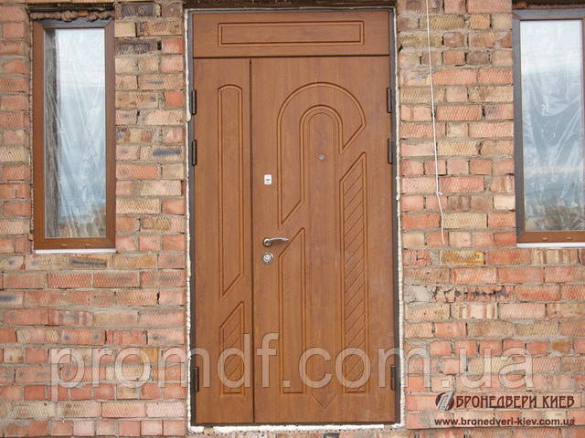 Двустворчатая металлическая дверь с наружными МДФ (16мм) накладками + фрамуга - фото 1 - id-p20981739