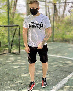Чоловічий літній спортивний костюм, стиль Puma білий, якісна футболка + шорти стиль Пума XXXL