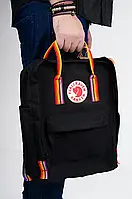 Рюкзак Fjallraven Kanken Classic Rainbow 16л Люкс качество, Черный (тканевая подкладка) (FK16-72)