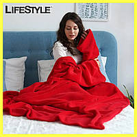 Плед с рукавами 140x190 см Snuggie Красный / Согревающее флисовое Одеяло-плед с рукавами унисекс