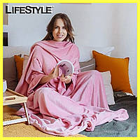 Плед с рукавами 140x190 см Snuggie Розовый / Согревающее флисовое Одеяло-плед с рукавами унисекс