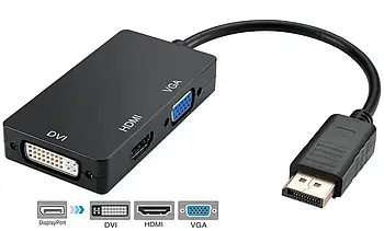 Перехідник 3 в 1 Display Port HDMI / DVI / VGA Black