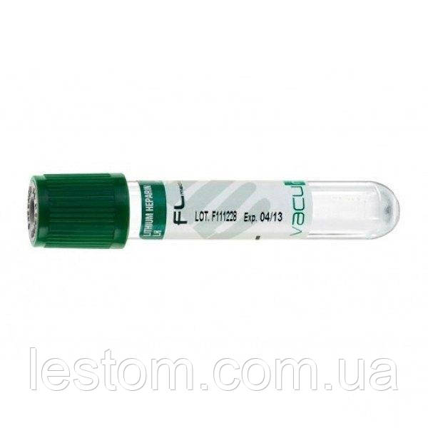 Пробірка Vacumed 2 мл з літій гепарином, вакуумна зелена 13х75 мм - фото 1 - id-p1642006881