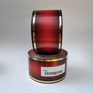 Стрічка ритуальна, 3D металік, колір бордовий, ЗОЛОТО - 7см