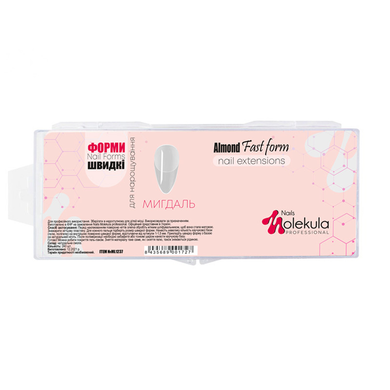 Nails Molekula типи гелей для нарощування нігтів 240 шт., мигдаль, прозоре