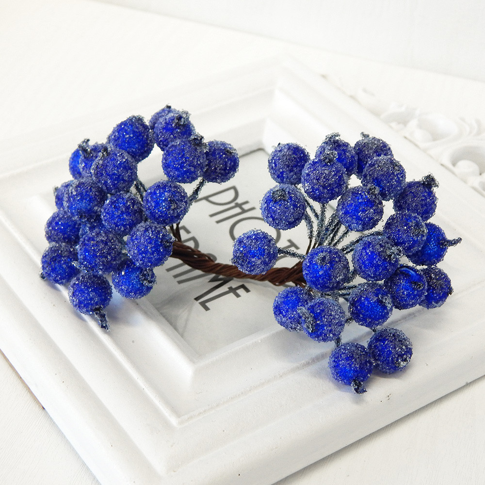 Ягоди для декору, калина у цукрі, синя, 40 шт