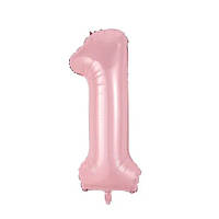 Фольгированная цифра 1 нежно розовая (baby pink) 70 см