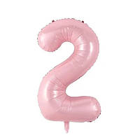 Фольгированная цифра 2 нежно розовая (baby pink) 70 см