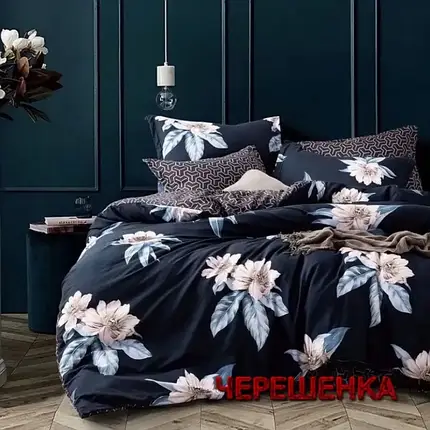 Тканина для постільної білизни Бязь "Gold" Lux GL1590blue (50м) квітковий принт на синьому, фото 1