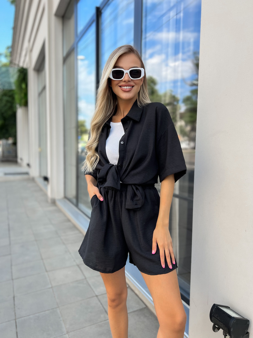 Костюм сорочка та шорти, розмір 46-48, колір чорний, фото 1