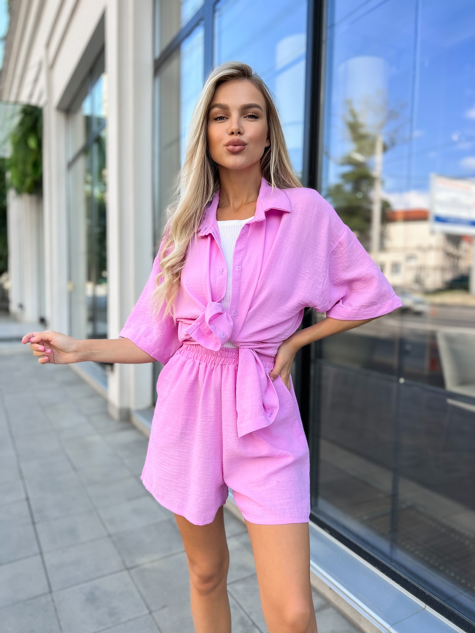 Костюм сорочка та шорти, розмір 42-44 колір ліловий, фото 1