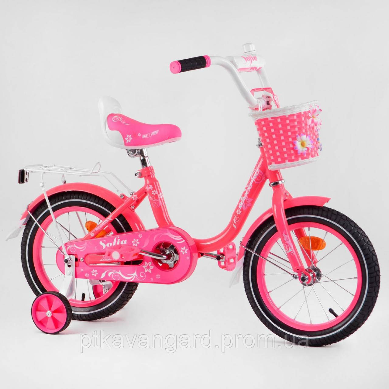 Дитячий двоколісний велосипед 12" Червоний для дівчаток 3-4 роки, зріст: 80-100 см SOFIA кошик, доп колеса
