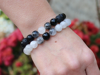 Парні браслети з Турмалінового кварцу Чорного турмаліну Агата Лави d 8мм