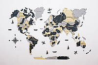 Многослойная деревянная карта мира на стену 200х120 см, Top full