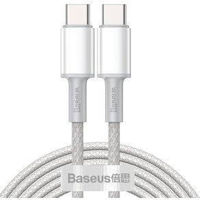 Кабель Baseus High Density Braided Fast Charging Cable Type-C to Type-C 100W 1m CATGD-02 White, фото 1