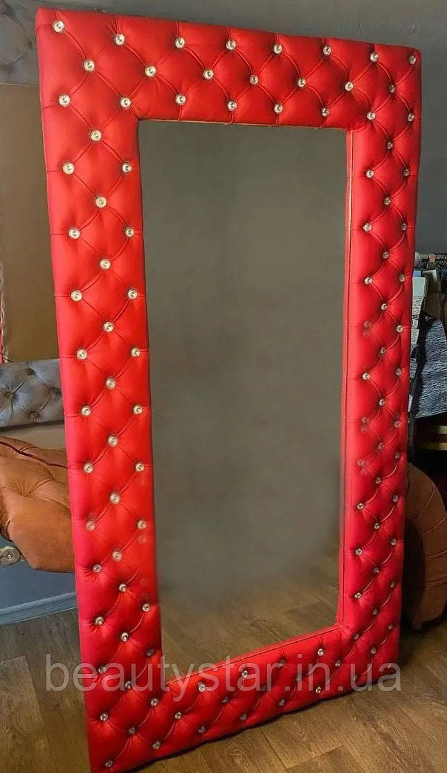 Дзеркало САМУМ м'яка рама у червоному кольорі зі стразами, фото 1