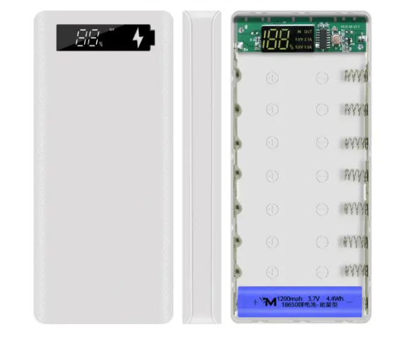 Powerbox-8 2*micro USB - корпус для павербанка 20 тисячmAh DUAL USB 5В 2А/1А, 8* 18650, LED, білий, без кабеля
