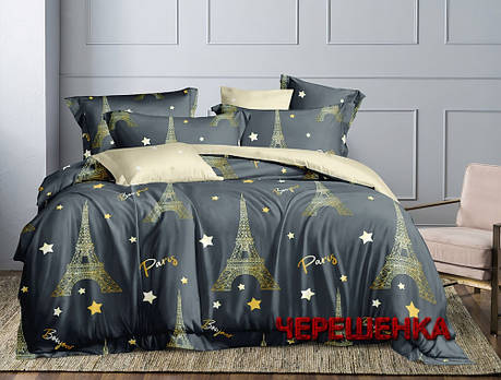 Тканина для постільної білизни Бязь "Gold" Lux GL3698grey (50м) принт Париж на сірий, Ейфелева вежа, фото 1