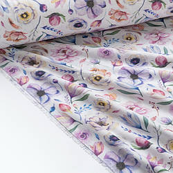 Муслін у квадратики з цифровим друком "Бузково-блакитна магнолія", ширина 165 см