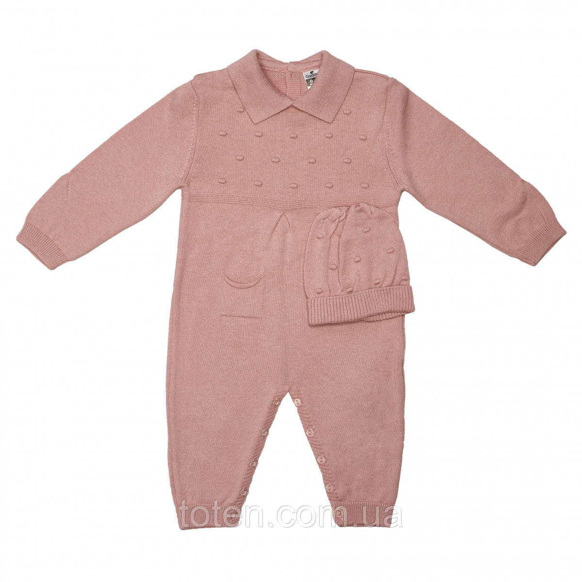 Ромпер трикотажний Caramel з шапочкою Rose Rose, пудра, 6-9 мес, фото 1