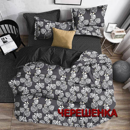 Тканина для постільної білизни Бязь "Gold" Lux GL1539grey (50м) листочки на сірому, фото 1
