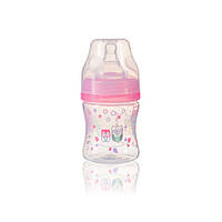 Бутылка антиколиковая Babyono с широким отверстием Розовый 120 мл 0м+