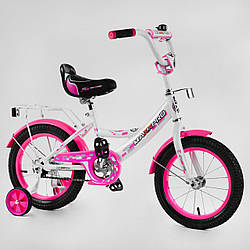 Дитячий двоколісний велосипед 14" Біло-рожевий дівчинці 4-5 років зріст 90-110 см MAXXPRO доп колеса, багажник