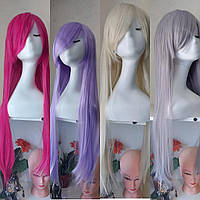 Длинный термо парик с чёлкой 80 см аниме (цвет пепельный., Фуксия, зелёный,фиолетоввй)