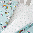 Змінна дитяча постільна білизна 3 елементи Unicorn, mint, м'ятний, фото 2