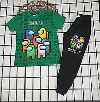 Костюм дитячий для хлопчика футболка та штани AMONG US, колір - зелений
