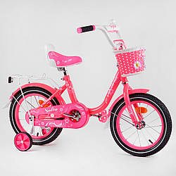 Дитячий двоколісний велосипед 14" Червоний дівчинці 4-5 років зріст 90-110 см SOFIA кошик, багажник