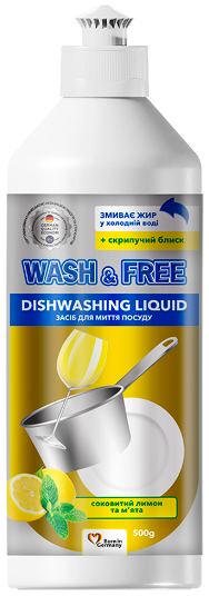 Засіб для миття посуду Wash&Free "Лимон та м'ята" (500мл.)