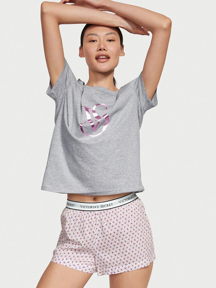 Піжама з Шортами Victoria's Secret Cotton Short Tee-jama, Сіра з рожевим L