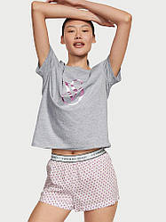Піжама з Шортами Victoria's Secret Cotton Short Tee-jama, Сіра з рожевим L