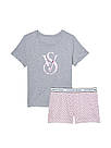 Піжама з Шортами Victoria's Secret Cotton Short Tee-jama, Сіра з рожевим L, фото 4