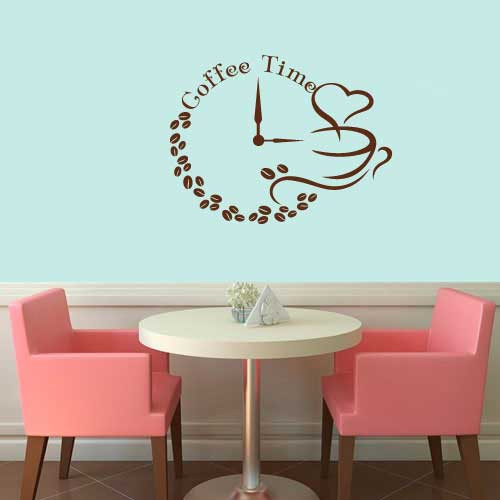 Інтер'єрна вінілова наклейка для кавові Coffee Time (годинник, кавові зерна)