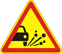 Предупреждающий дорожный знак 1.14 Выброс каменистых материалов