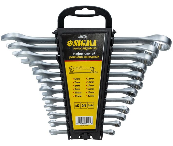 Набір ключів ріжково-накидних 6-22 мм 12 шт (планшет) CrV, фото 1
