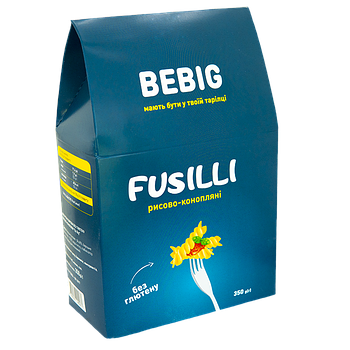Макарони Fusilli рисово-конопляні без глютену, Bebig, 300 г