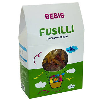 Макарони Fusilli рисово-овочеві  без глютену, Bebig, 300 г