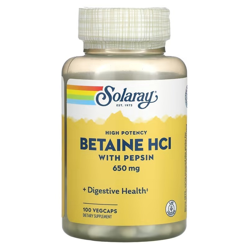 Solaray, High Potency Betaine HCL with Pepsin, 650 mg, 100 VegCaps