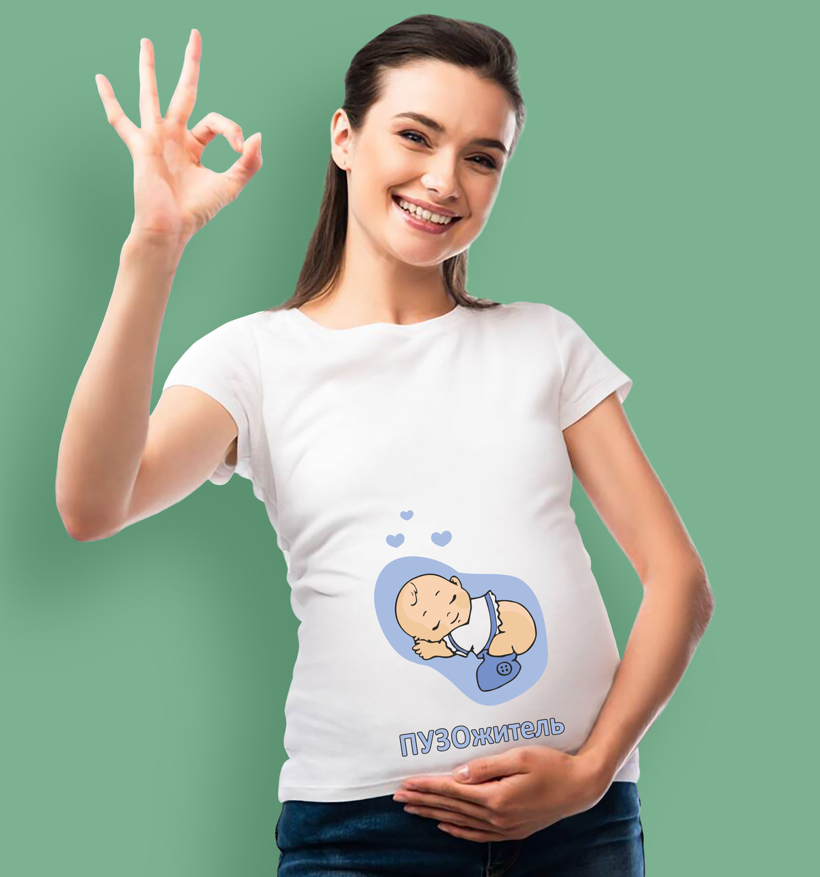 Футболка с принтом для беременных с принтом "Пузо-житель" Мальчик - фото 1 - id-p1644284378