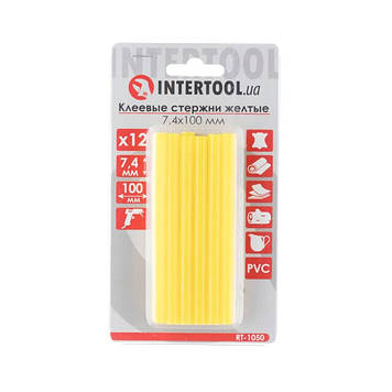 Комплект жовтих клейових стрижнів 7.4 мм*100 мм, 12 шт. INTERTOOL RT-1050