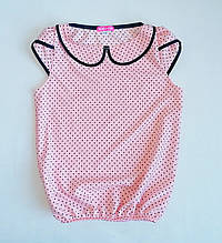 Блузка з коротким рукавом, для дівчинки, рожева в горошок, Julia, SmileTime