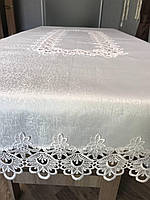 Скатерть білого кольору з мереживом KEUY, розмір 150х120, фото 3