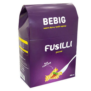 Макарони рисові Fusilli (спіральки) без глютену, Bebig, 300 г