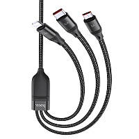 Кабель 3в1 для телефона Lightning (2.4A) / Micro-USB (2.0A) / Type-C (6A) 3-in-1 HOCO Combo U104 |1.2м| Черный